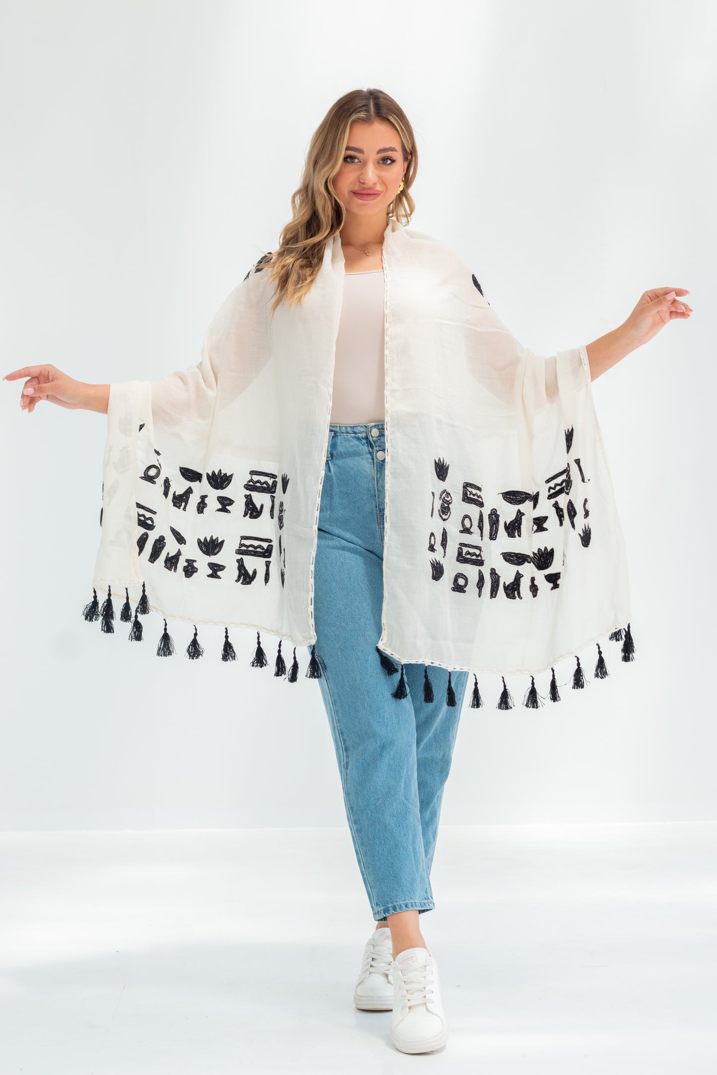 cotton scarf  with phoronic embroidered letters