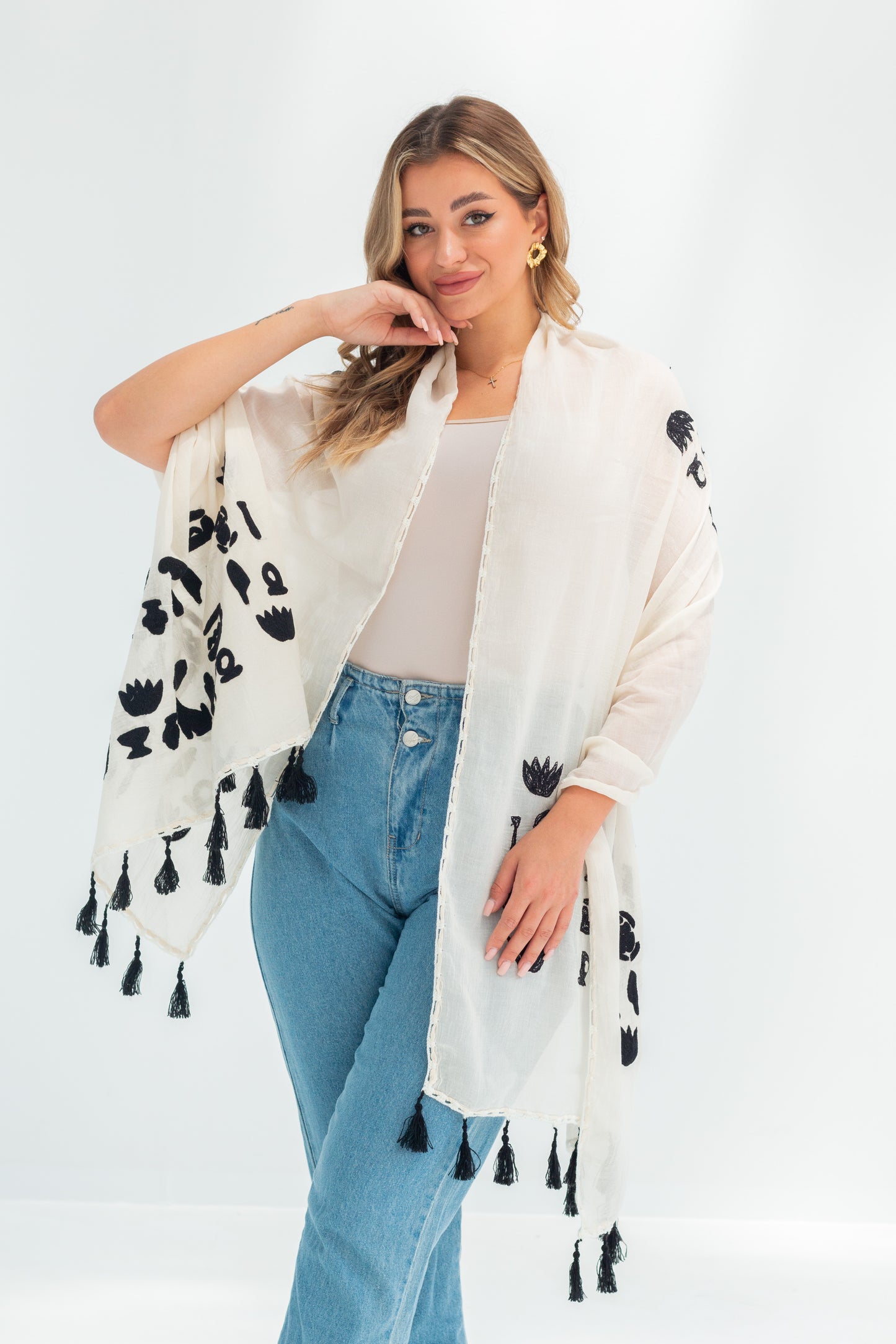 cotton scarf  with phoronic embroidered letters