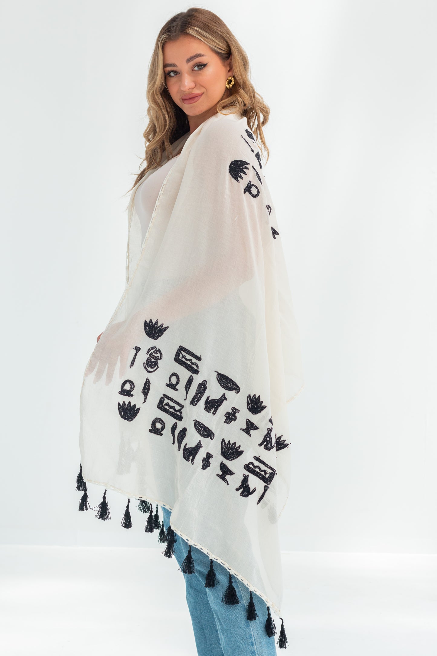 cotton scarf  with phoronic embroidered letters