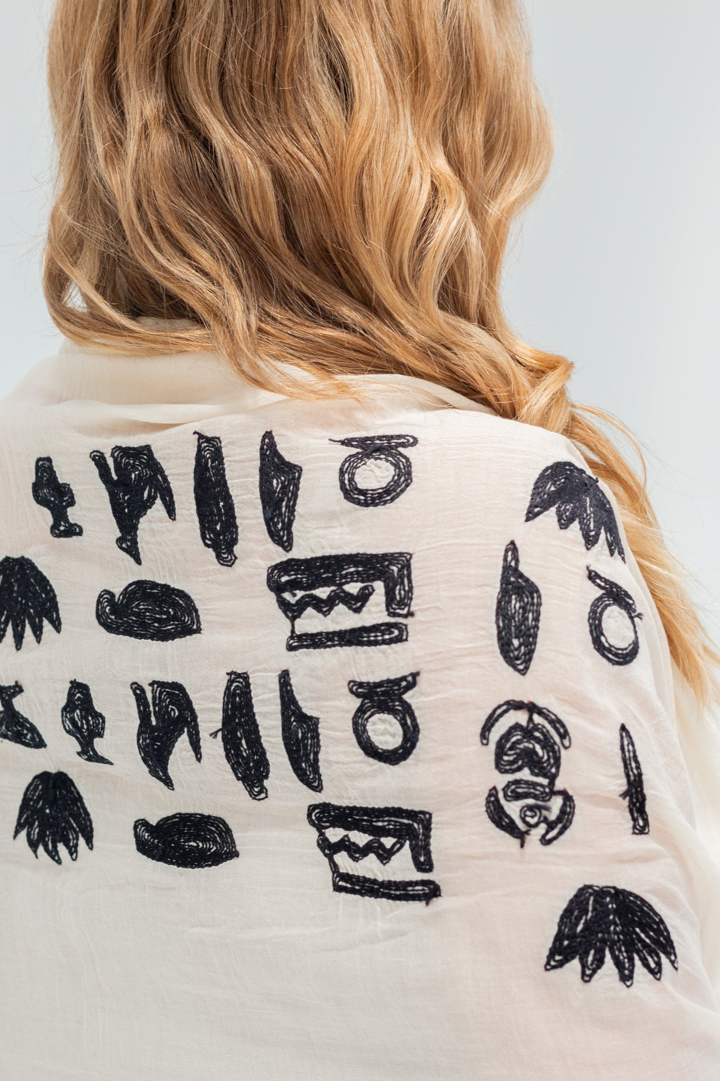 cotton scarf  with phoronic embroidered letters