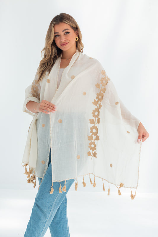 Cotton Fleur Embroidered Scarf