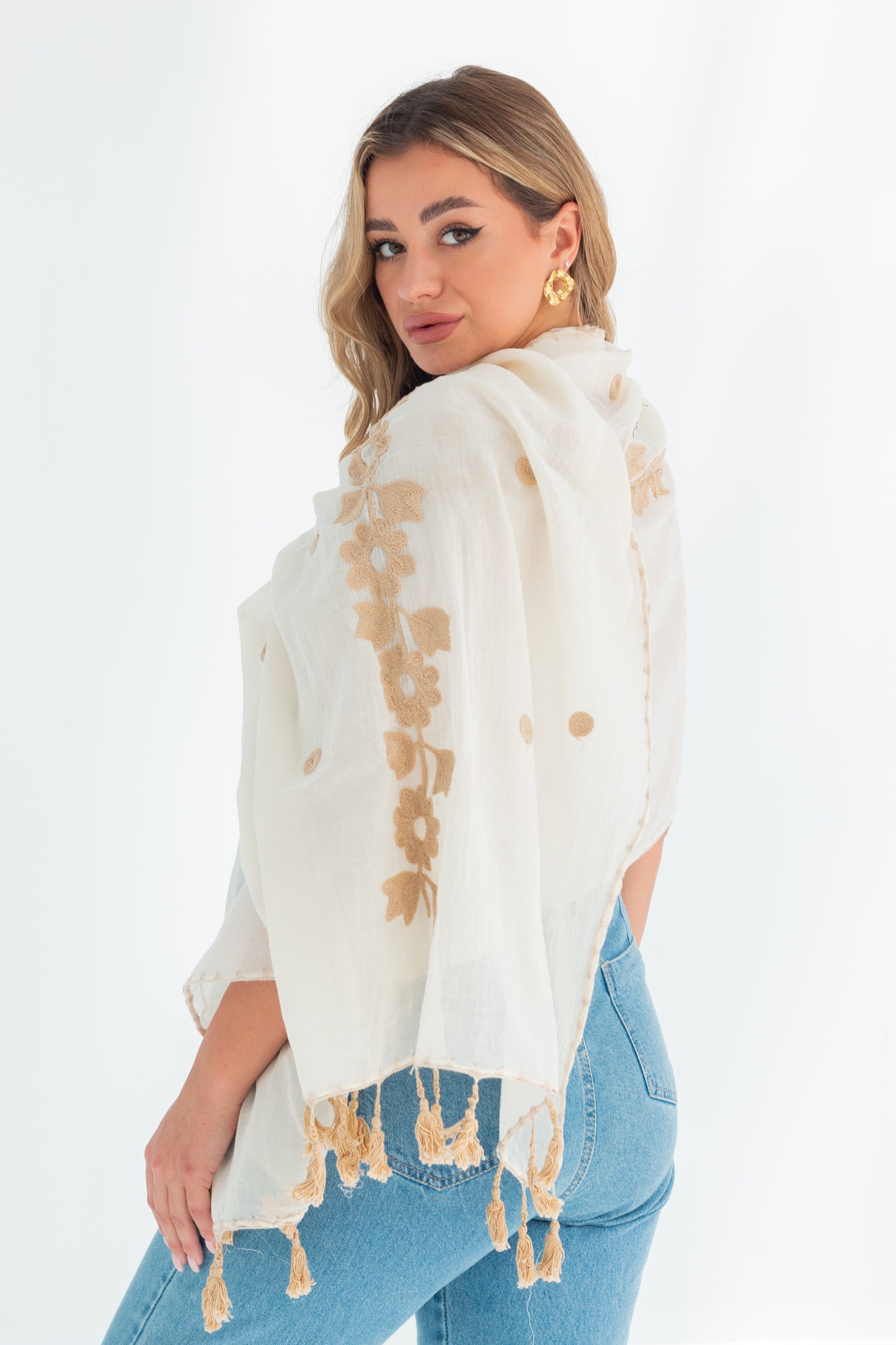Cotton Fleur Embroidered Scarf